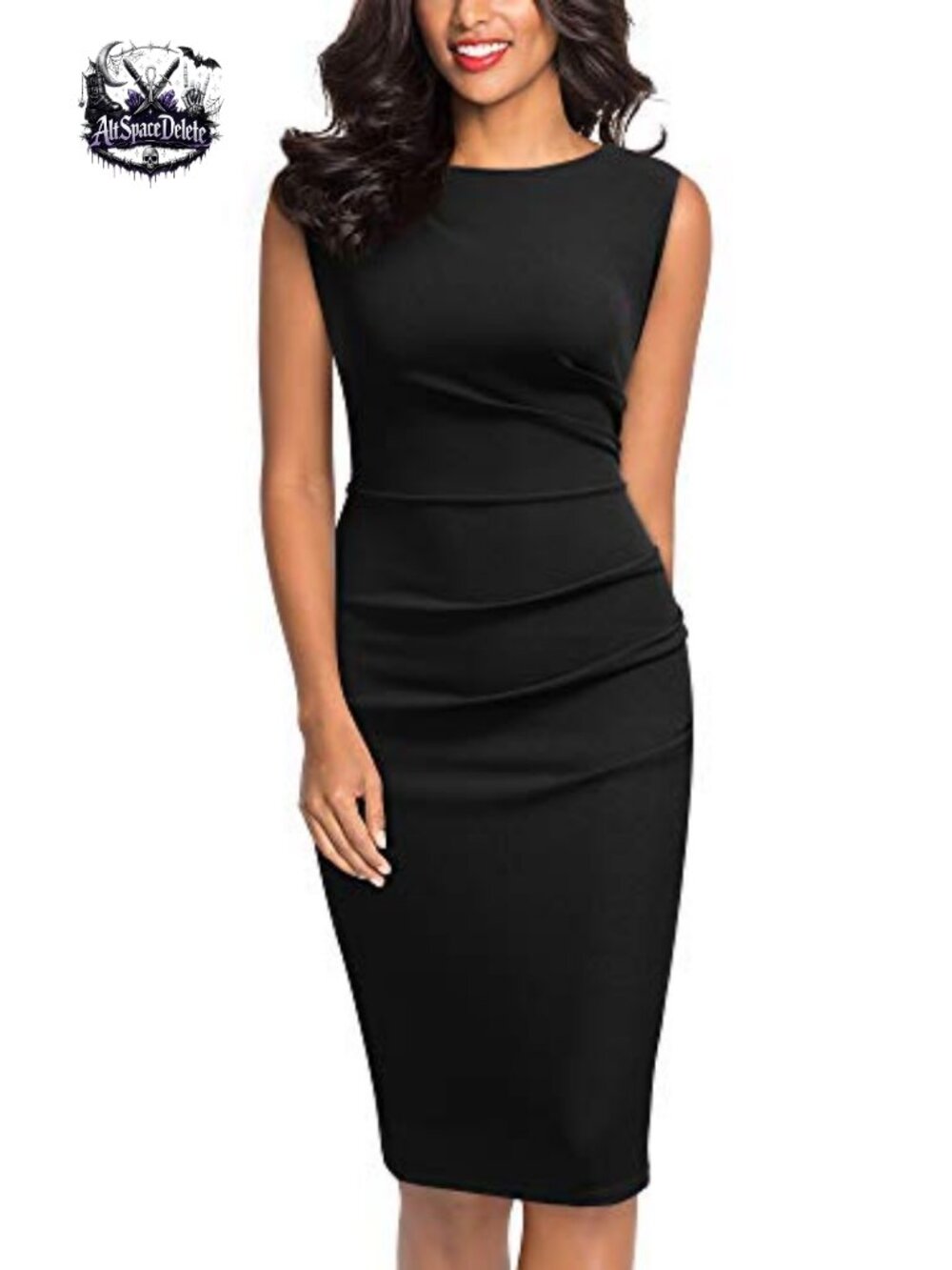 Retro Ruffle Slim Work Pencil Dress Sleeveless Knee Length